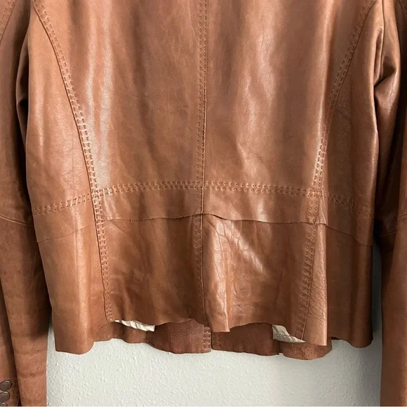 Elie Tahari Re Edition Brown Genuine Leather Blazer Size XL Jacket Soft Buttery - Picture 8 of 10